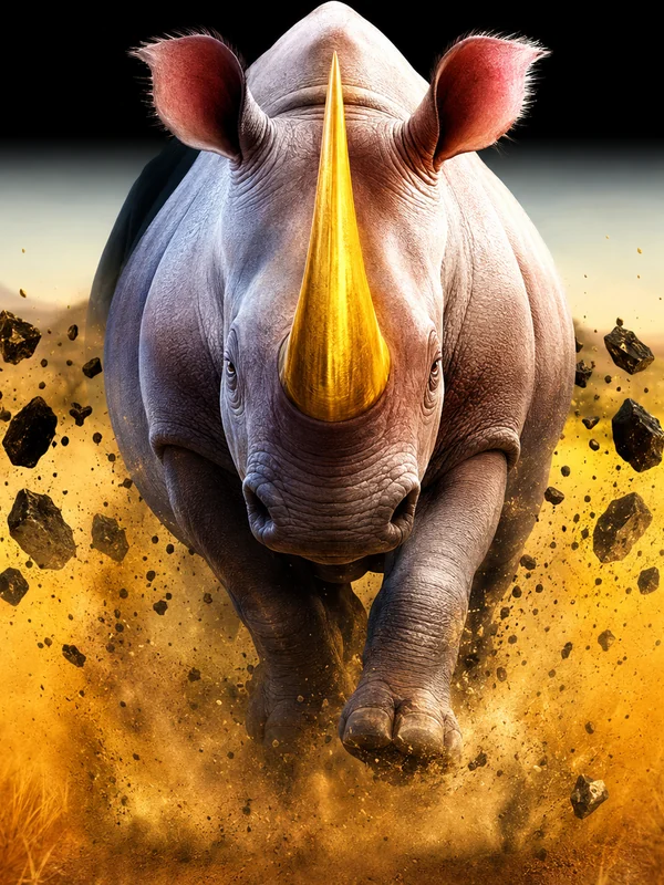 Great Rhino Megaways nyerőgép borítója – rohamozó orrszarvú a szavannán (Pragmatic Play)